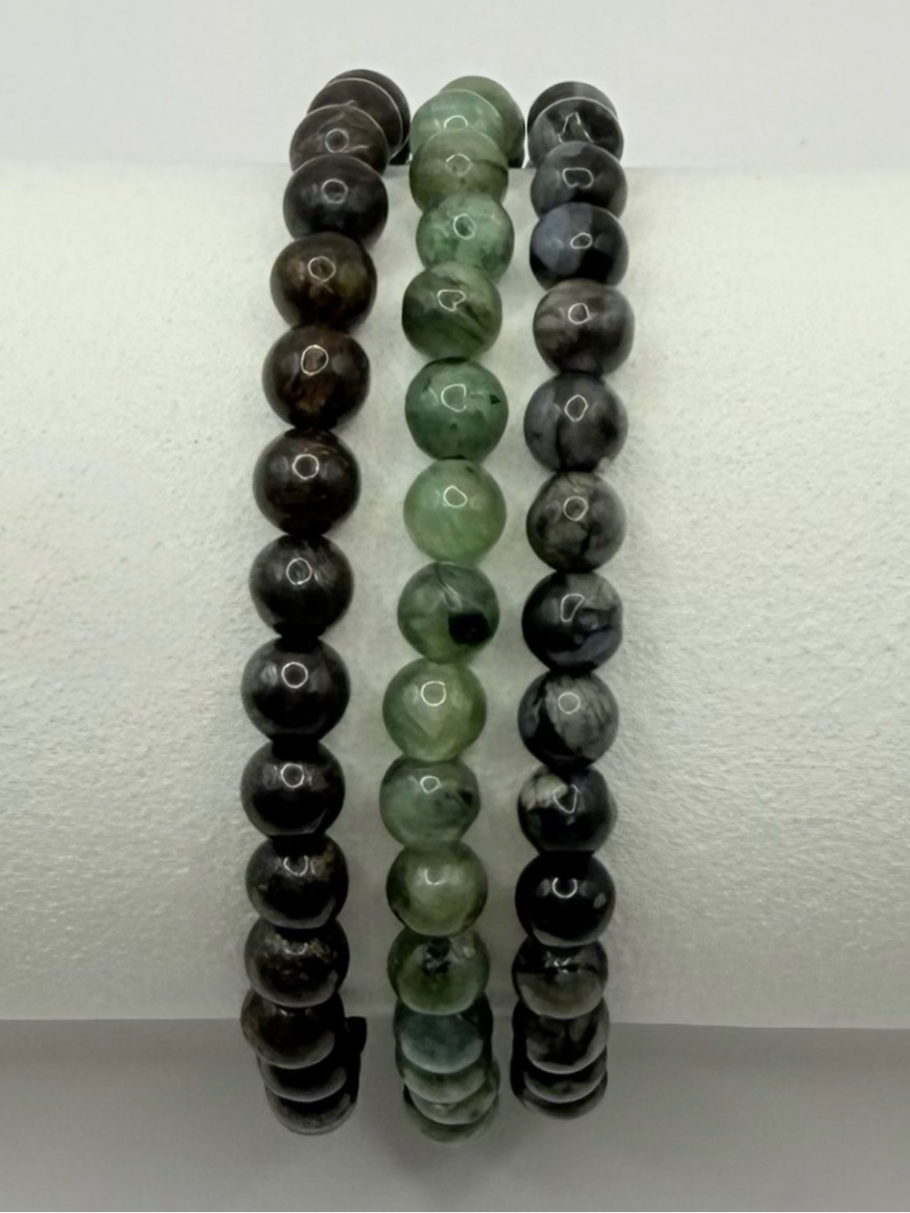 Bronzite, Chrysoprase & Riolite Semi-Precious Bead Stackable Stretch Bracelets